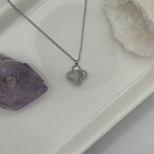 Grey & Black Double Sided Clover Necklace