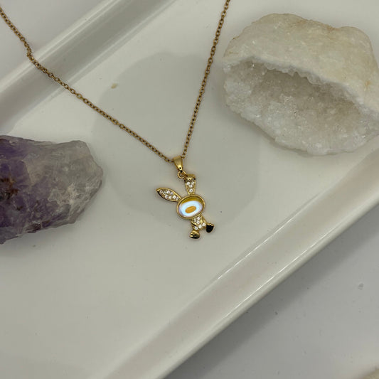 Cute Bunny Rabbit Gold Gem Necklace - Removable Pendant