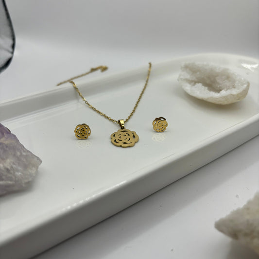 Necklace & Earring Flower Petal Gold Bundle