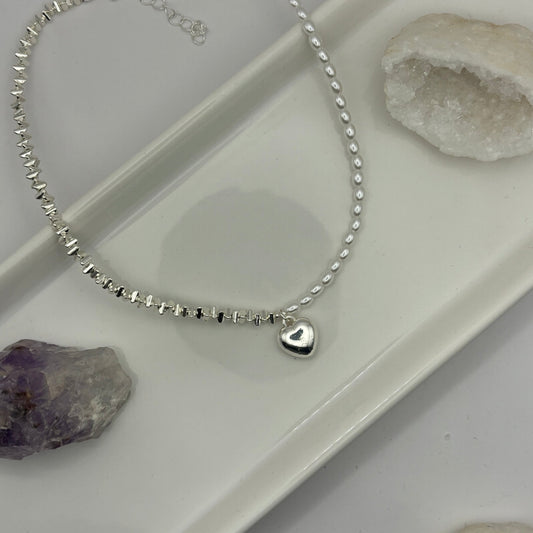 Silver & Pearl Heart Necklace