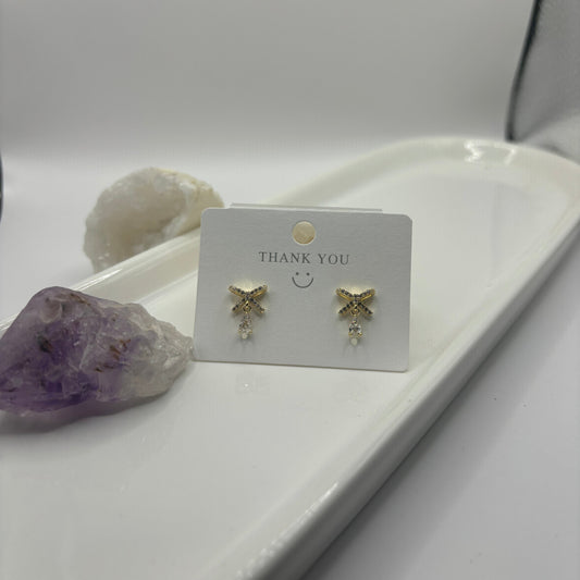 Bow Earring Set With Dangling Gems