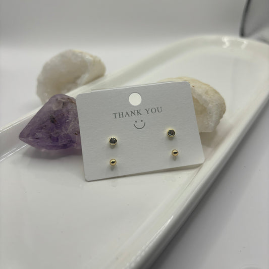 Small Gem Stud Earrings - Gold