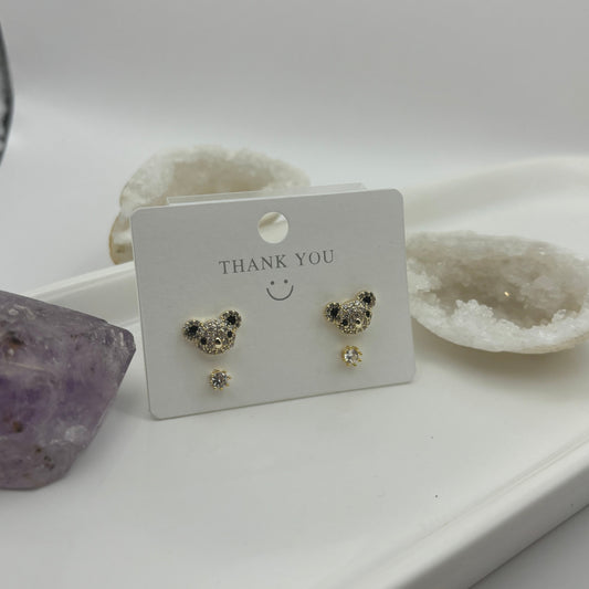 Diamond Gem Koala Duel Earring Set