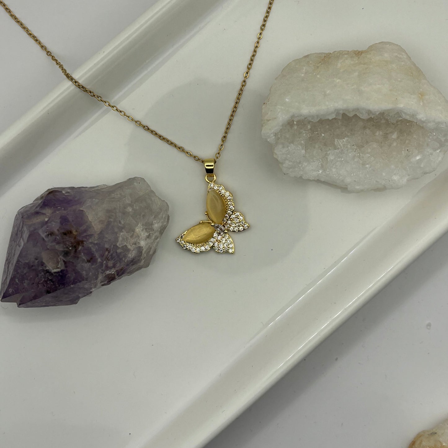 Pearl & Gem Butterfly Necklace