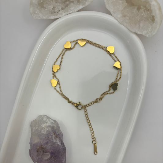 Double Layer Gold Love Heart Bracelet - Titanium Steel Plating